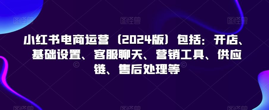 小红书电商运营（2024版）包括：开店、基础设置、客服聊天、营销工具、供应链、售后处理等-星创网