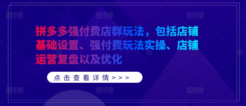 拼多多强付费店群玩法，包括店铺基础设置、强付费玩法实操、店铺运营复盘以及优化-星创网