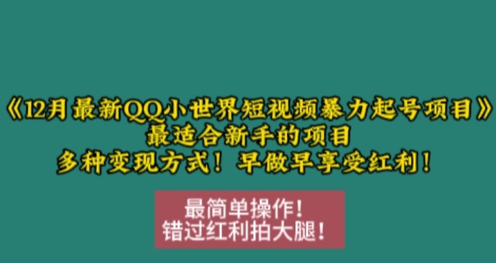 12月最新QQ小世界短视频暴力起号项目，最适合新手的项目，多种变现方式-星创网